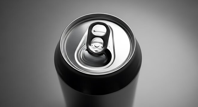 Top view of a metal soda can with pull tab opener in black and white style for beverage marketing. 16oz can
 
 
