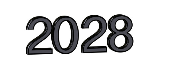 2028 bold text design.  Glossy numbers for new year greetings and celebrations on white. © vegefox.com
