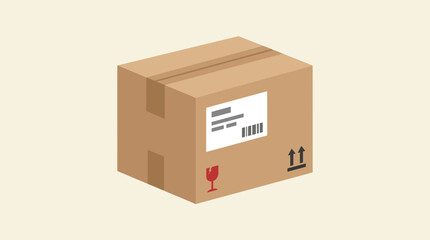 A brown cardboard parcel box with shipping labels. © Abhinaya Project