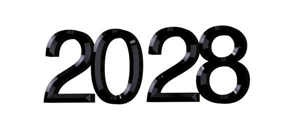 2028 Text in black, bold numbers isolated on white background. Perfect for new year greetings. © vegefox.com