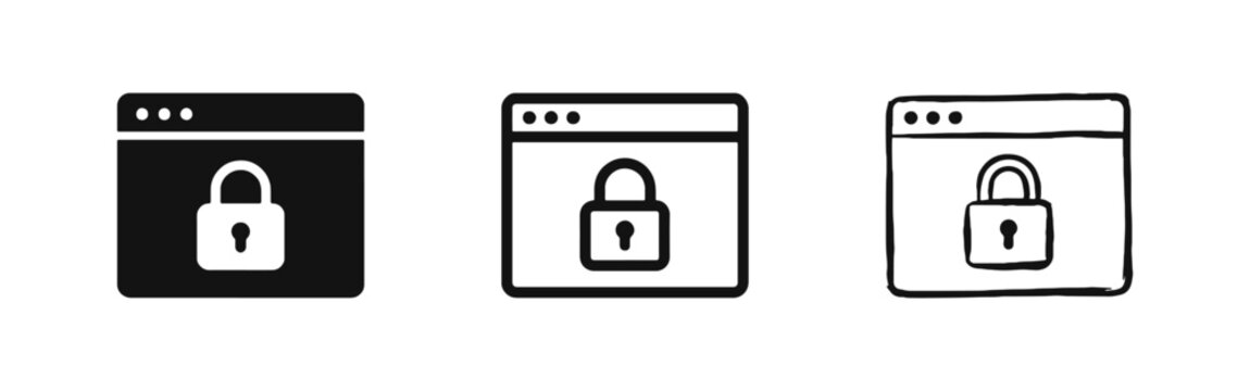 Web Browser with Padlock Icons, Internet Security, Secure Website and Safe Browsing Concept Set