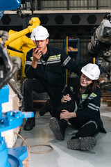 Workplace accidents insurance and safety standards concept of industrial worker team in safety...