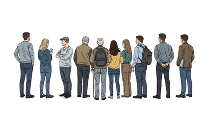 Fototapeta premium People waiting in line created using 2D CAD illustrations