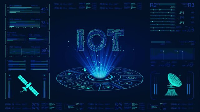 Blue display IOT, internet of things concept. Businessman use laptop with virtual IOT icon for connected internet network to access AI intelligence, business analytics