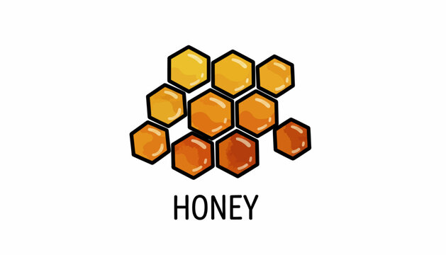Honeycomb icon, honey illustration, bee hive symbol, golden hexagons