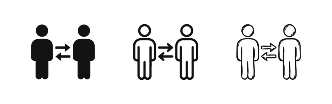 Peer to peer exchange and interpersonal communication icon set