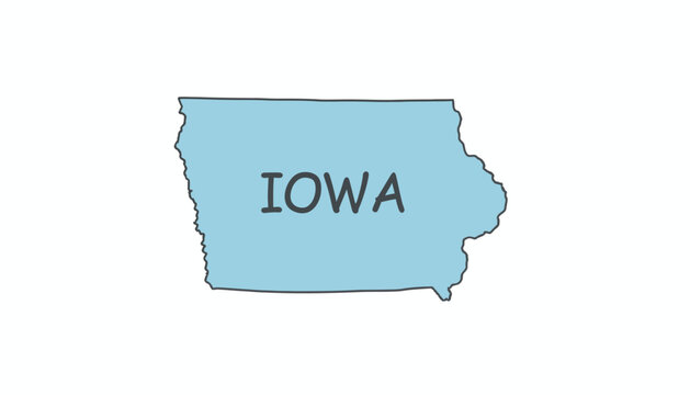 Iowa state map, vector illustration, blue outline, geographic shape