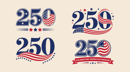Patriotic 250 years anniversary logotypes for American freedom celebration. © AdhirChandra