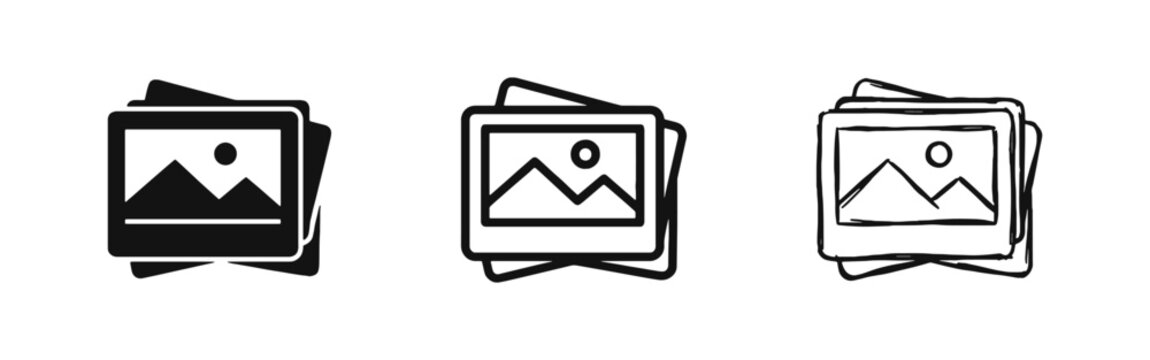 Stack of Photos Gallery Icon Set in Solid, Outline and Sketch Styles