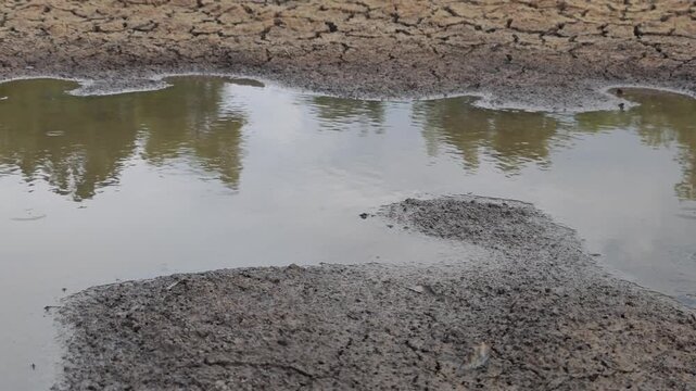 The water in a pond dries up from lack of water