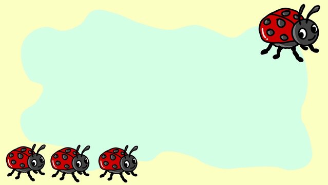 Cute ladybug cartoon border template. Red ladybirds frame. Kids message or school notice banner background. Vector illustration.