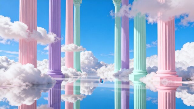 Colorful pillars in sky with clouds