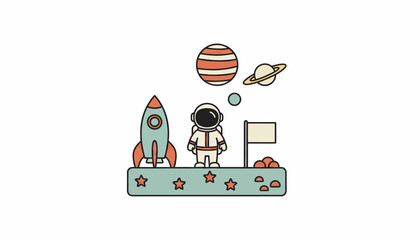 Space, astronaut, rocket, planet icons, colorful, flat design, vector graphics, 1 illustration © Adam