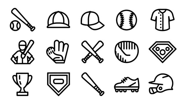 Set of sports equipment and game icons in black and white Vector