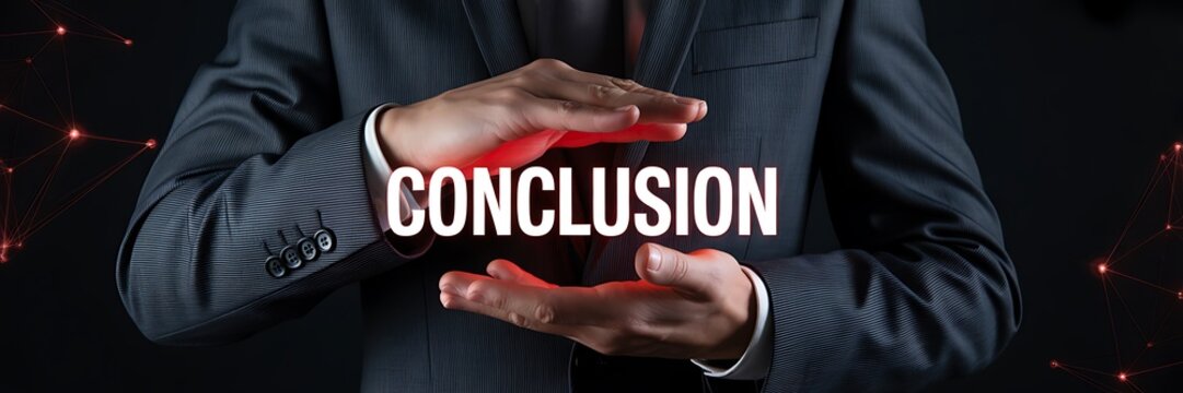Conclusion concept with businessman holding text representing final decision and summary statement