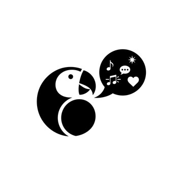 Parrot Icon with Speech Bubble - Music, Love, and Communication Symbols