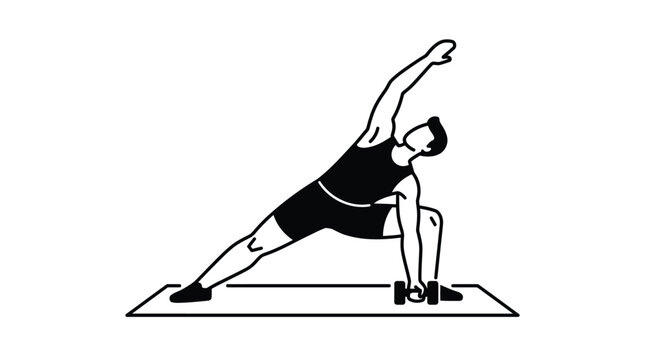 Minimalist Illustration of a Man Doing Side Lunge with Dumbbell on Mat for Fitness and Strength