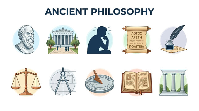 Collection of Ancient Philosophy Symbols and Concepts.