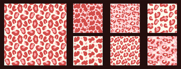 Animal leopard seamless print for girly pink fashion. Monochrome cheetah and jaguar pattern with animalistic spots or leopard skin. Vector collection with organic fur motifs in feminine repeat covers. © Syuzann q