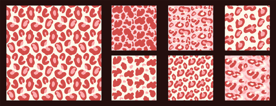 Animal leopard seamless print for girly pink fashion. Monochrome cheetah and jaguar pattern with animalistic spots or leopard skin. Vector collection with organic fur motifs in feminine repeat covers.