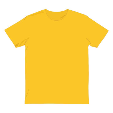 Bright yellow short-sleeve crew neck t-shirt, flat lay view, isolated on white background