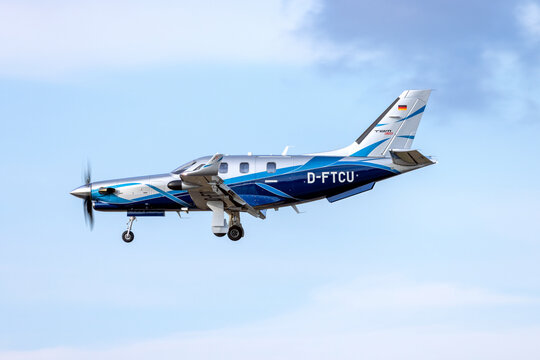 Luqa, Malta - May 3, 2026: TBM 960 (Reg.: D-FTCU) arriving runway 31 from Frankfurt.