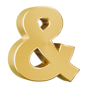 Polished golden metallic ampersand 3D render