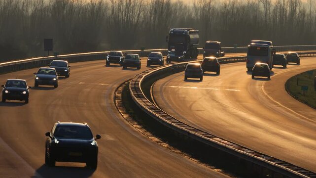 Rush hour traffic on the Dutch A348 highway between Arnhem and Doesburg, The Netherlands