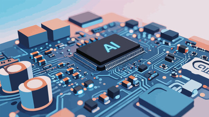 Obraz premium AI Chip on Modern Circuit Board Electronic Technology
