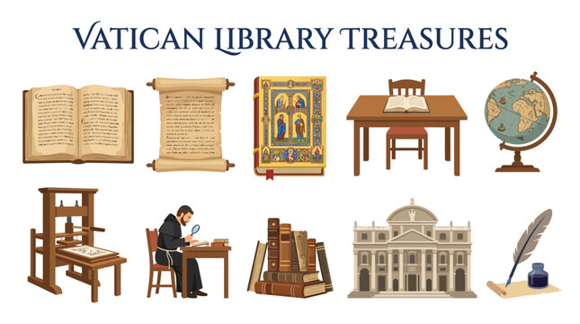 Vatican Library Treasures Collection Illustrating Historical Knowledge and Research.