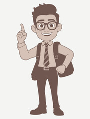 Fototapeta premium Cartoon Young Businessman Pointing Up With Backpack