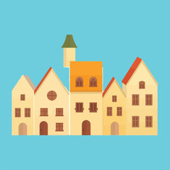 Fototapeta premium Cute vintage style residential buildings vector set with simple architecture and soft tones