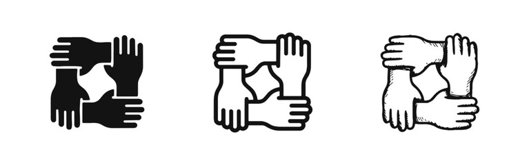 Obraz premium Teamwork and Unity Icon Set - Interlocked Hands Collaboration Concept