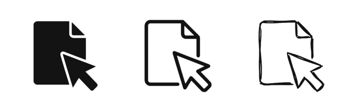Document File with Mouse Cursor Arrow Pointer Icon Set