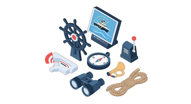 Collection of nautical navigation tools and equipment.