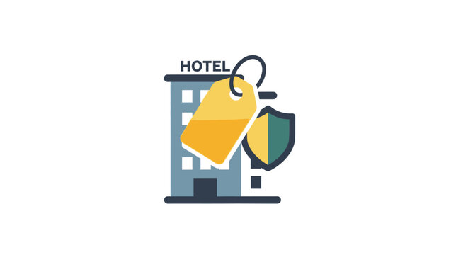 Hotel security icon with shield and key.