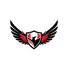 Fototapeta premium Phoenix Emblem Shield Wings Logo - Majestic Bird of Prey Heraldic Symbol