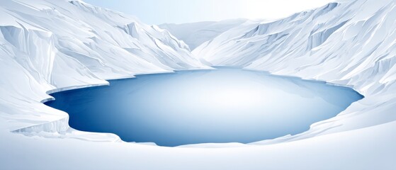 Fototapeta premium A Tranquil Frozen Lake Surrounded by Snowy Mountains in a Serene Winter Landscape