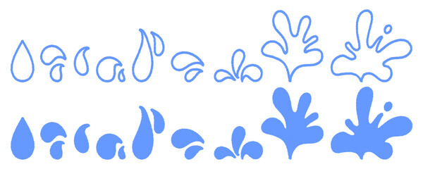 Set of organic water splash and drop icons for liquid branding projects. Creative hand drawn style set for modern designs featuring clean lines and edgy urban street art style elements. © dirtyfellas