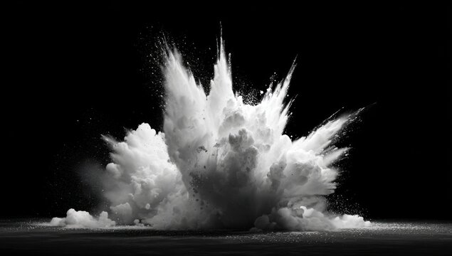 Dramatic White Powder Explosion Against Black Background.