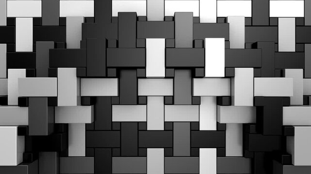 Geometric Shapes Form a Wave. Abstract motion, 3d rendering, 4k resolution
