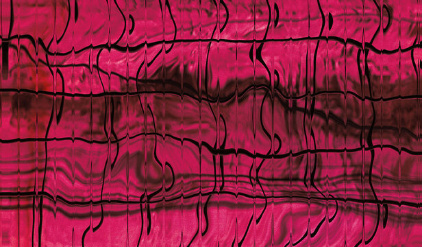 Red background texture abstract gradient shiny liquid with stripes effect. Wavy striped glass refraction.