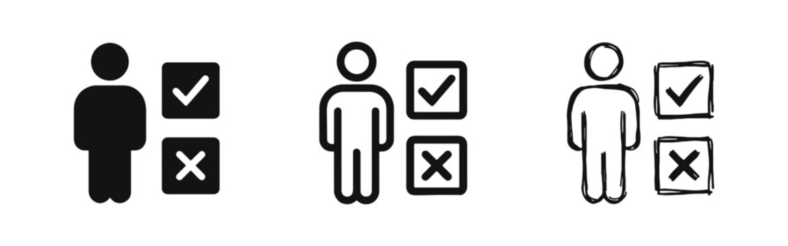 Person Selection with Check and Cross Icon Set, User Approval Concept