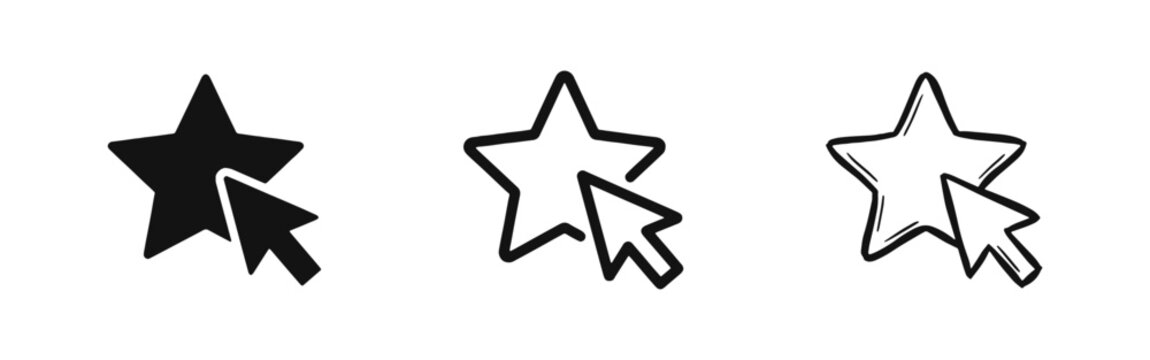 Mouse Cursor Clicking Star Icon Set, Rating and Favorite Concept
