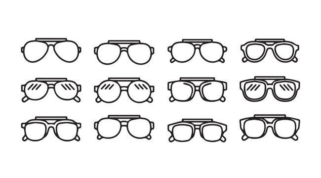 Collection of twelve diverse eyewear styles on a white background with clean lines