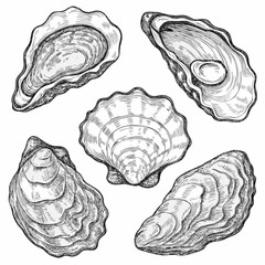 Oyster shells vintage style engraving illustration on white background © Aduri