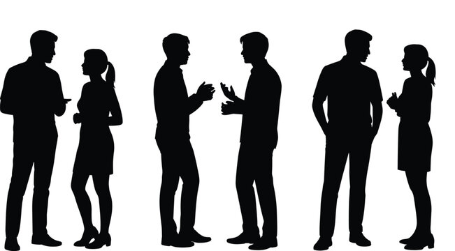 Silhouettes of People Engaged in Conversation and Communication for Teamwork and Social Interaction Designs