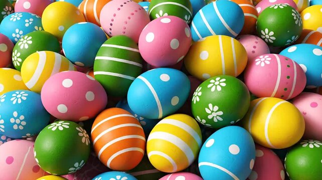 Colorful Easter eggs with various patterns.