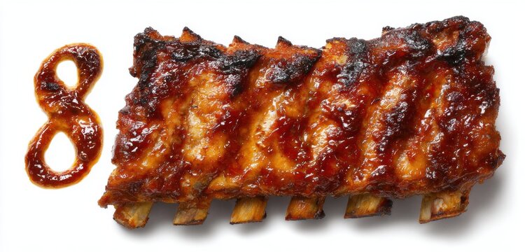 Delicious Barbecue Ribs with a Glazed Finish and the Number 8.