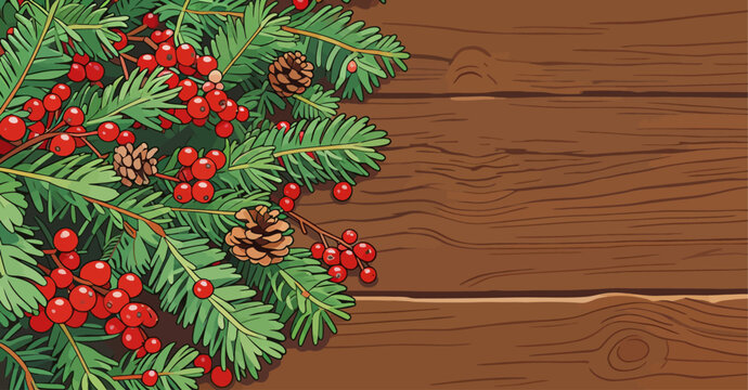 Christmas Fir Branch And Berry Holiday Background Banner